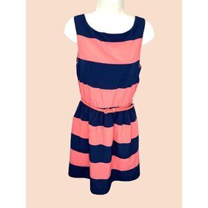 CHARLOTTE RUSSE NAVY MELON STRIPE SLEEVELESS DRESS W/ BELT - Medium